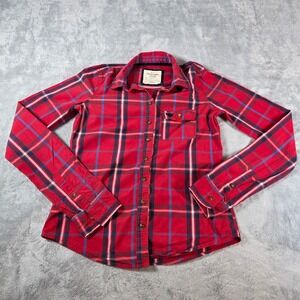 Abercrombie & Fitch Womens XS Red Plaid Button Up Long Sleeve Shirt Pocket